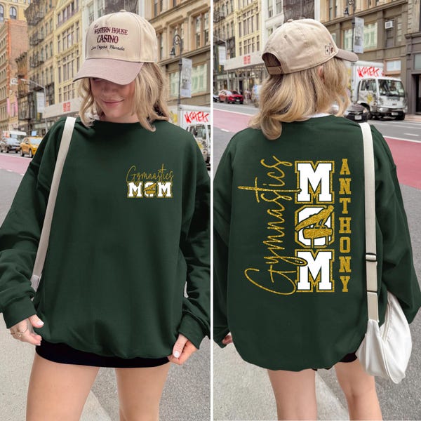 Custom Gymnastics Mom Sweatshirt with Name and Sport Design, Personalized Gymnastics Hoodie Gift for Proud Moms, Supportive Team Mom Outfit