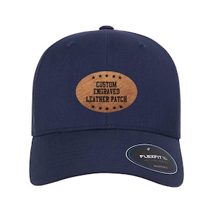 Custom Leather Patch Flexfit Hat - Personalized Engraved Logo Cap