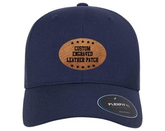 Custom Leather Patch Flexfit Hat - Personalized Engraved Logo Cap