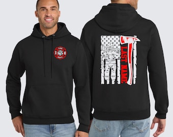 Personalized Firefighter Hoodie – Custom Last Name, Fire Dept Maltese Cross