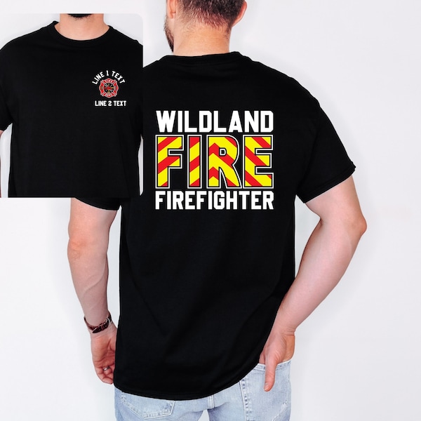 Firefighter Shirt with Reflective FIRE Text – Personalized Front Logo Fire Dept Tee – Wildland