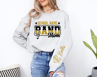 Band Mom Sweatshirt with Kid Name On Sleeve, Glitter Music Design for Marching  Moms