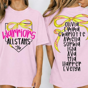 Comfort Colors®Personalized Softball Team Shirt, Custom All Stars Oversized Tee, Softball Mom Game Day T Shirt with Player Names