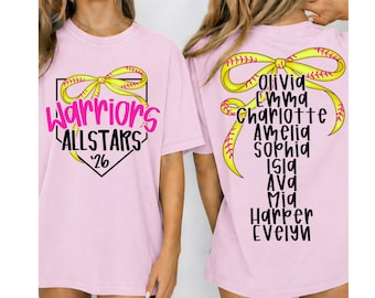 Comfort Colors®Personalized Softball Team Shirt, Custom All Stars Oversized Tee, Softball Mom Game Day T Shirt with Player Names