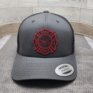 Fire Department Trucker Hat: Leather Patch Fireman Gift
