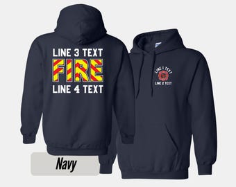 Custom Firefighter Sweatshirt Personalized Fire Dept Hoodie Reflective Fire Text Back Print Firefighter Gift for Dad Brother Station Crew