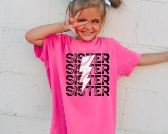 Sister Baseball Shirt for Girls, Big Sister Sports Tee, Cute Lightning Bolt Shirt, Kids Baseball Sister Outfit, Sibling Gift Idea