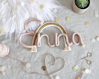 Personalisiertes Türschild | Kinderzimmer | Regenbogen | Namensschild | Baby | Geschenk | Makramee | Schriftzug | Geburtstag | Name