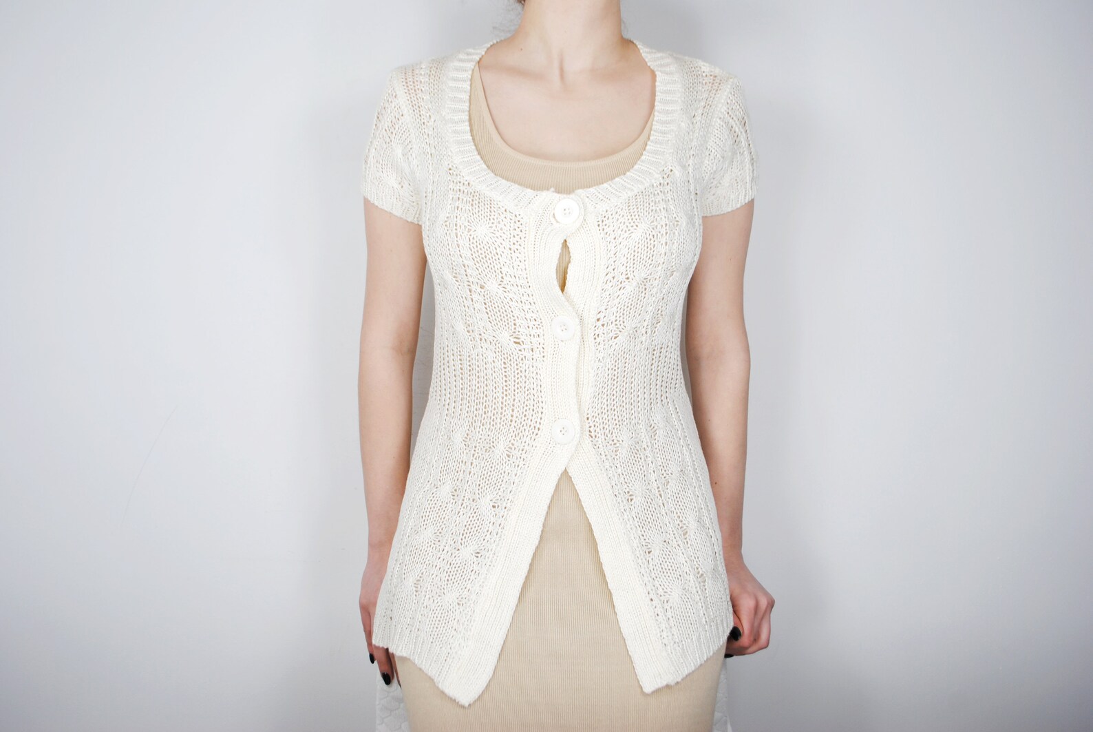 White Short Sleeve Cardigan Button Down Knitten Cardigan for Etsy