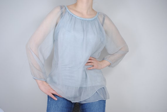 sleeveless pale blue chiffon top