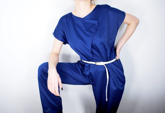 70s electic blue overall - satin jumpsuit, jumpsu