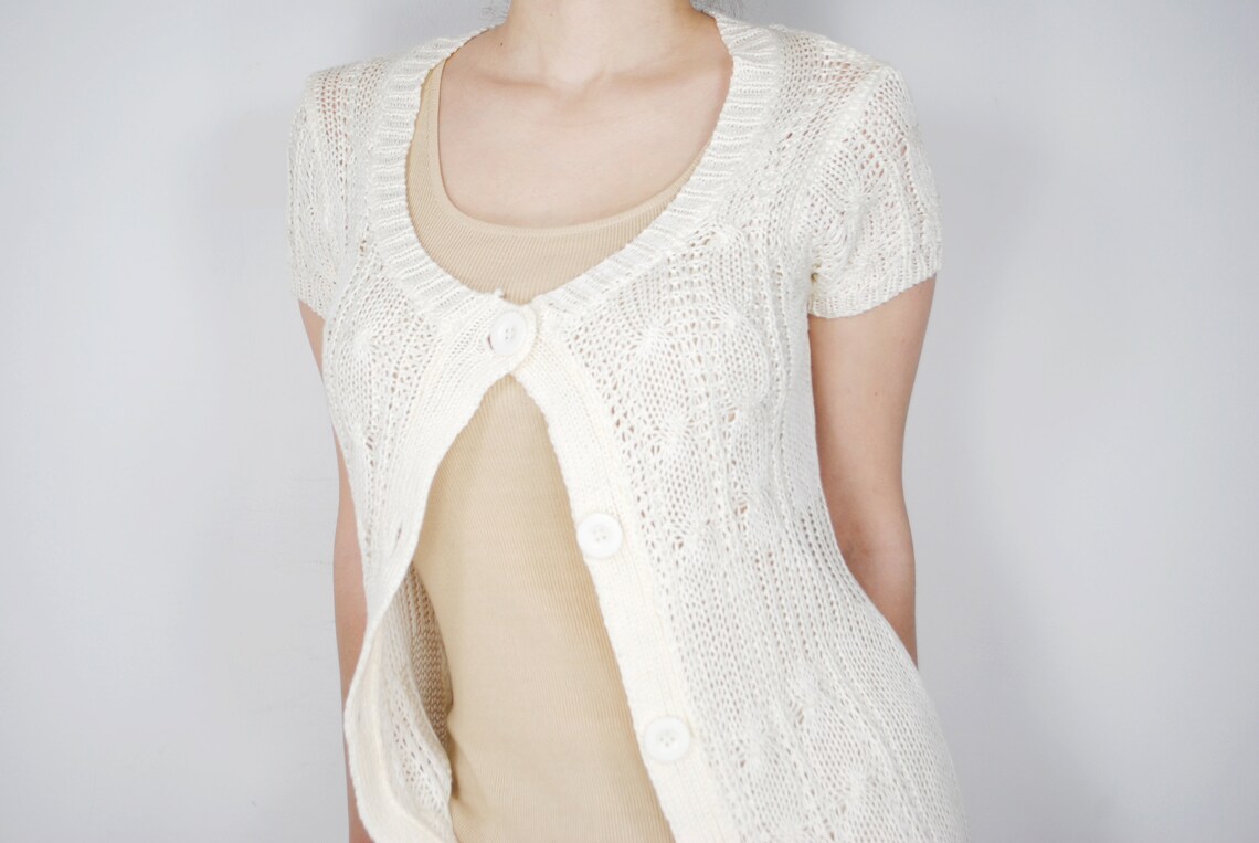 White Short Sleeve Cardigan Button Down Knitten Cardigan for Etsy