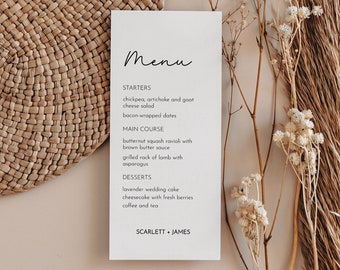 Minimal Modern Wedding Menu Template • Editable Simple Elegant Wedding Menu Template • Printable Minimalist DIY Wedding Menu Card • LULLABY