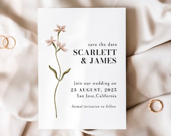 Save the Date Invitation Template • Minimalist Save The Date Invite • Boho Floral Invitation Card • Editable Rustic Wedding Invitation GRACE