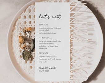 Modern Let's Eat Wedding Menu Template • Minimalist DIY Wedding Menu • Let's Eat Menu Card • Editable Instant Download Food Menu LULLABY