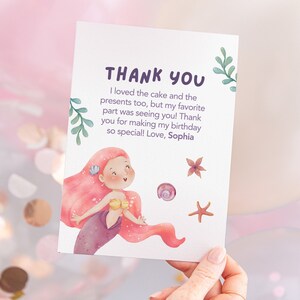 Editable Little Mermaid Birthday Thank You Card Template • Under the Sea Birthday Favor Card • Cute Party Thank You Card for Little Girls