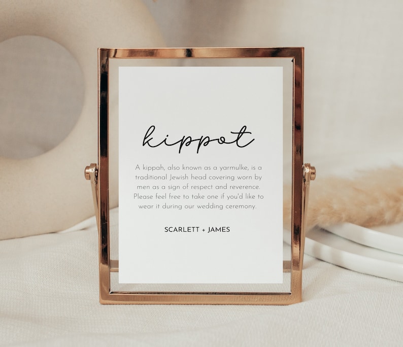 Kippot Sign Template Printable Minimalist Kippah Sign Jewish Wedding Yarmulke Basket Sign Bar Mitzvah Modern Table Sign LULLABY image 1