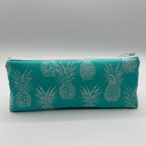 Teal Pineapple Pencil Pouch, Cute Fabric Fruit Pencil Case, Cute Zipper Pouch, Handmade Tropical Zipper Pouch, Back to School Pencil Case