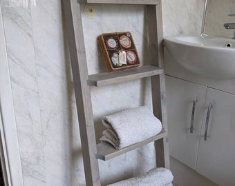 4 step ladder shelf bathroom shelf storage wooden towel rail display ladder unit. Painted in various colours.