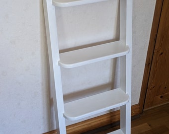 Free standing leaning ladder shelf. Gloss white and other colours. Bathroom shelf, towel rail, kitchen storage or ladder