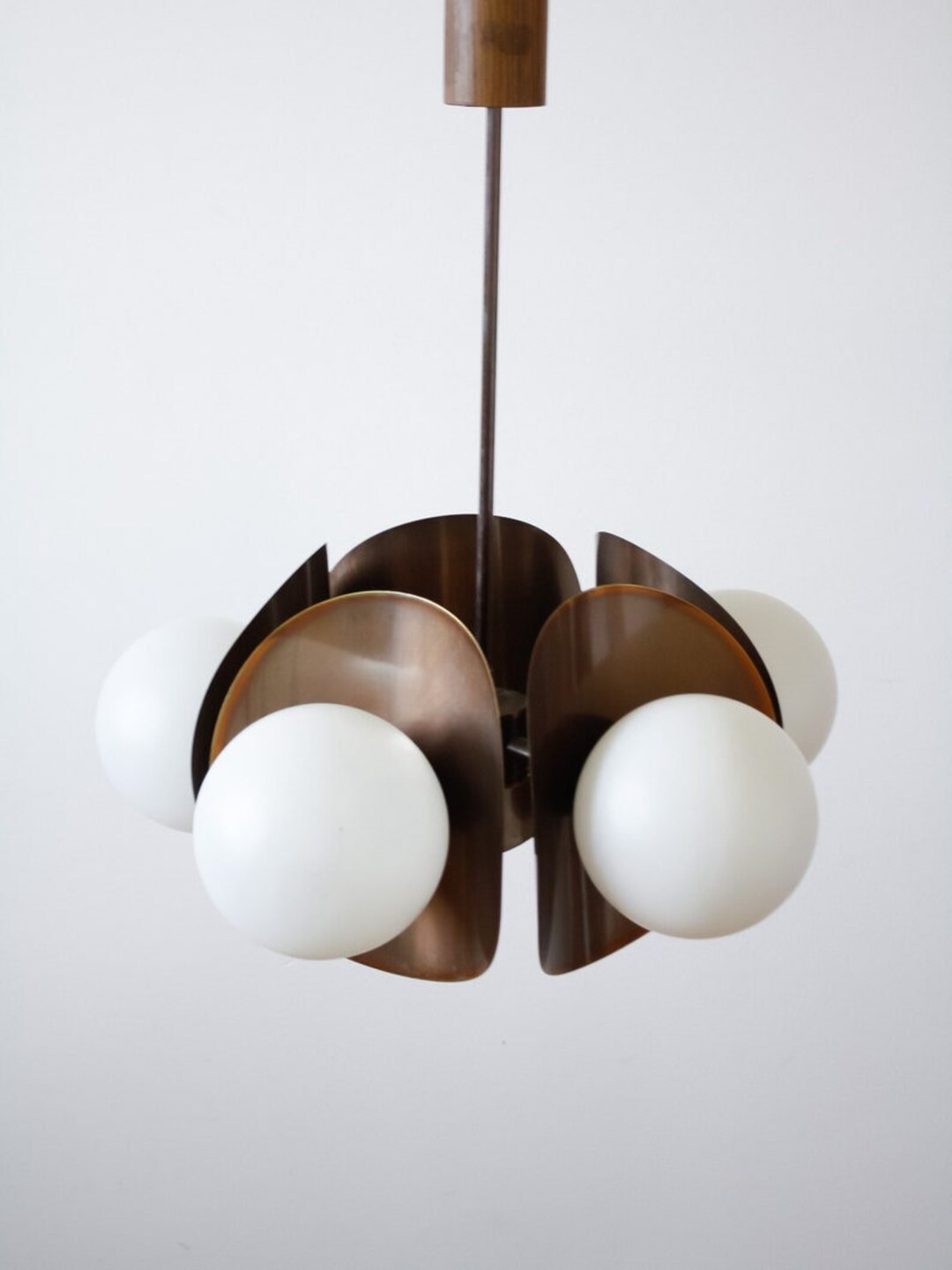 5 Lights Milky Globes Sputnik Raw Brass Hanging Chandelier Etsy