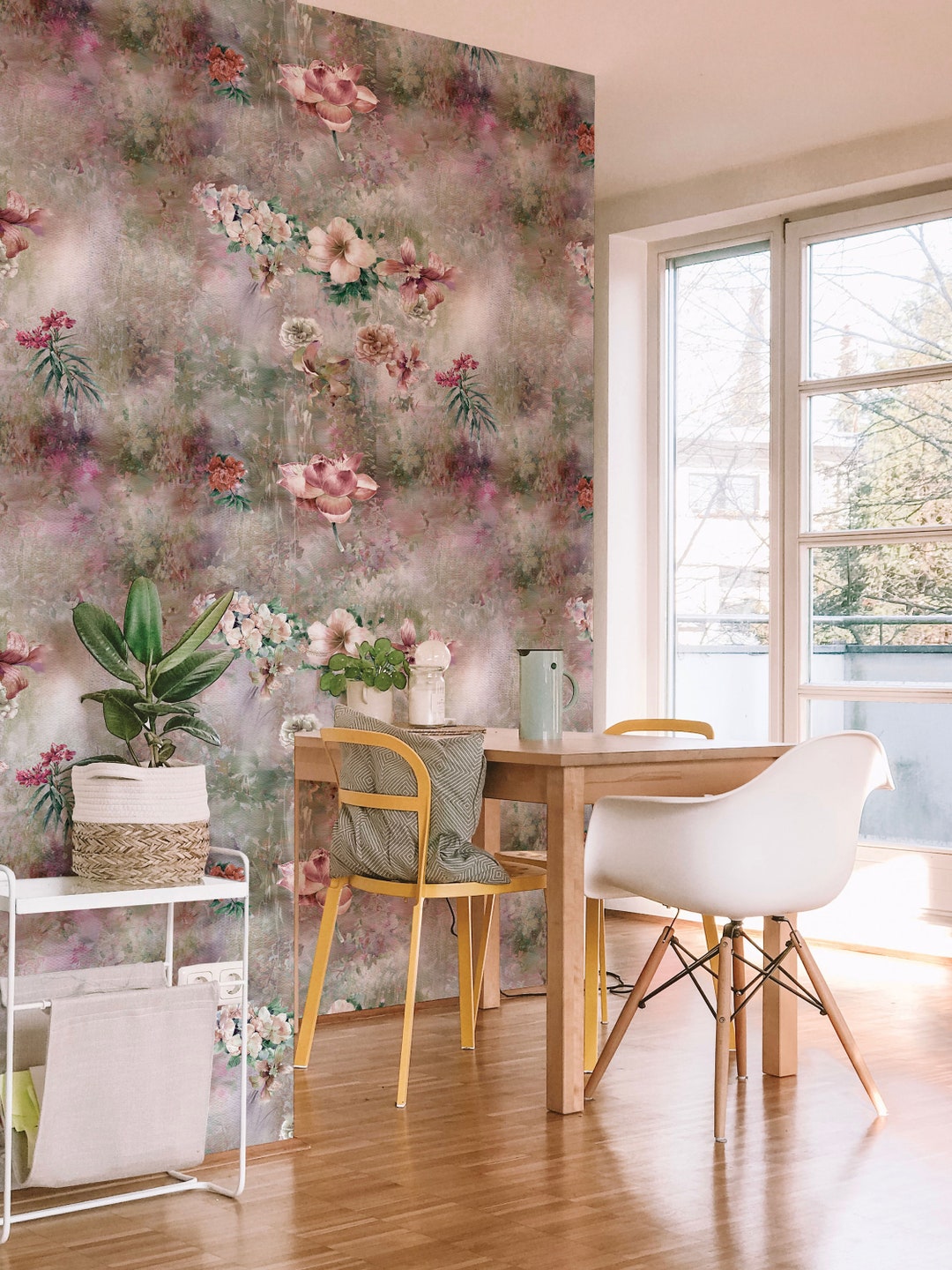 Vintage Floral Wall Mural Botanical Wallpaper Etsy