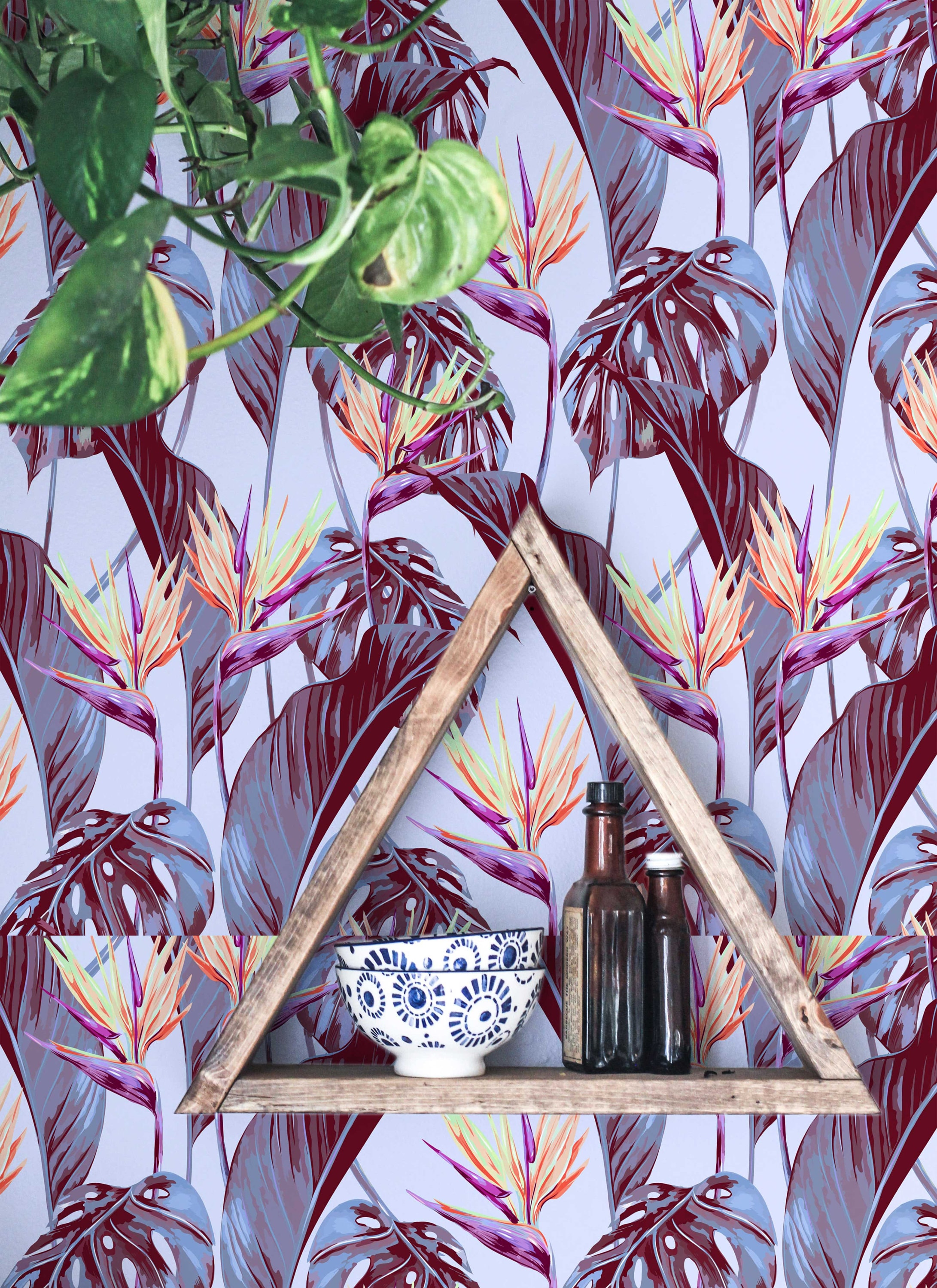 Blue Tropical Wall Mural Selfadhesive Wallpaper Modern Etsy UK