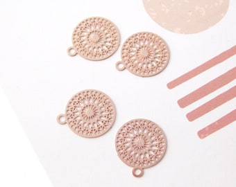 Delicate Mandala pendants in rose gold, 4 pieces.