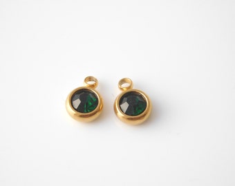 2 pcs round glass charms Emerald