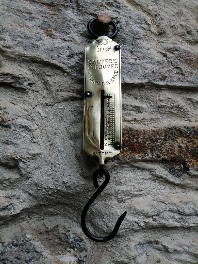 Antique Salter Spring Balance Scales Brass Face No2 to Weigh 25lb