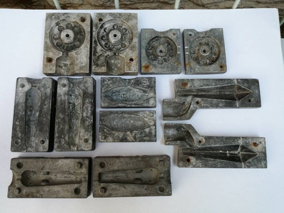 Collection of Vintage Fishing Weight Lead Moulds all Six 