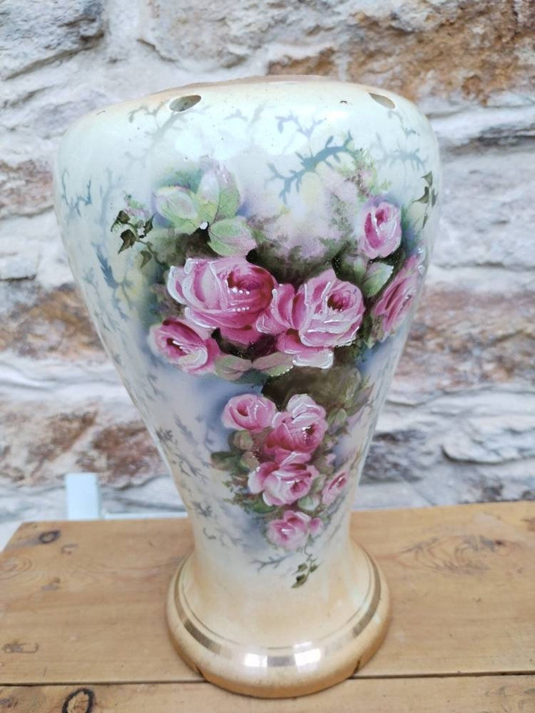Unusual Antique Large Vase Roses Decoration Etsy