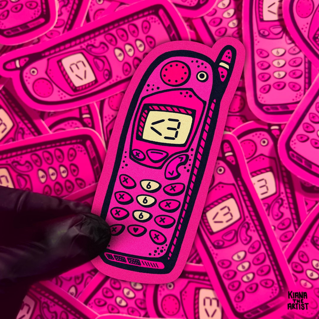 Pink Retro Phone Vinyl Sticker // Kiana the Artist - Etsy