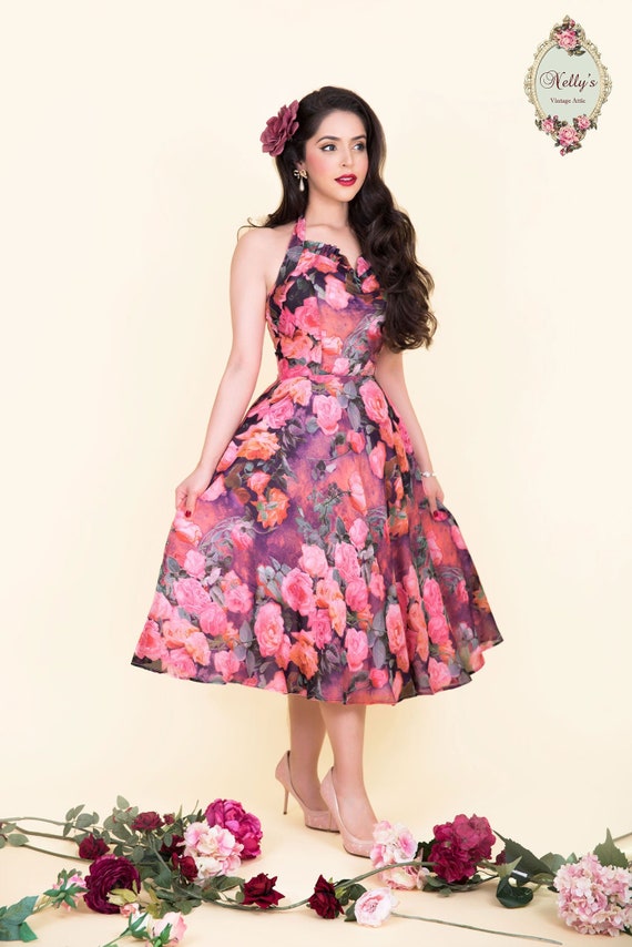 Vintage-Inspired Ruffles Floral Midi Dress Vintage-Inspired Ruffles Floral Midi Dress