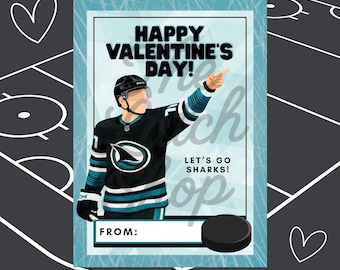 SJ Sharks Valentine’s Cards, Hockey Valentine’s Day Cards, San Jose Sharks Valentine’s Cards, NHL Sharks Valentine’s Cards, Digital Download