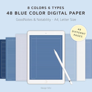 48 Blue Digital Note Taking Paper with White line | A4 + Letter