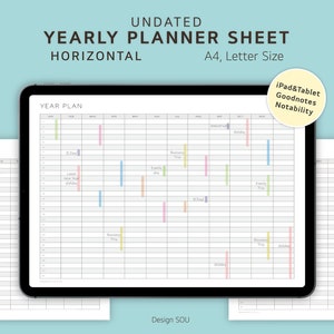 Undated Printable Yearly Planner Sheet | Horizontal | Digital | A4 ...