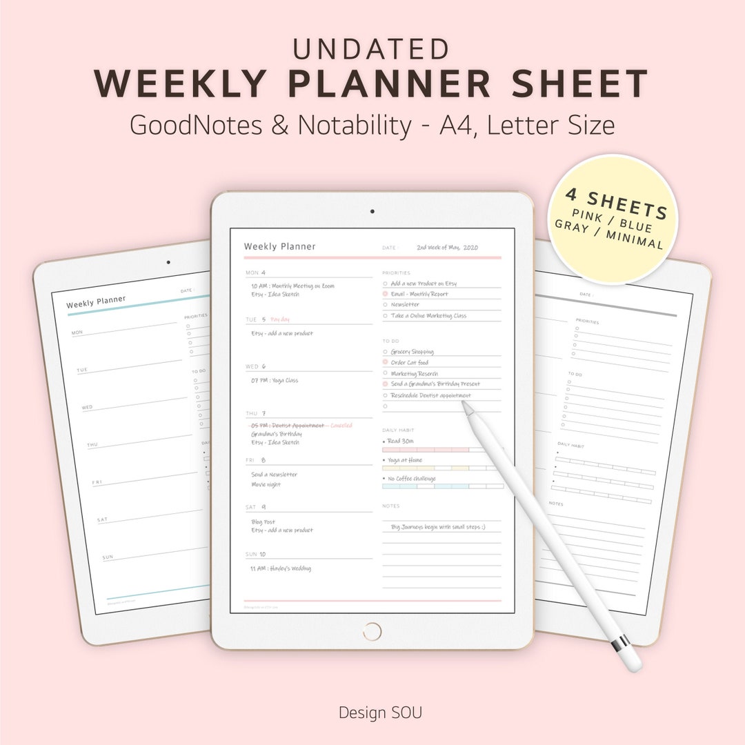 Undated Printable Weekly Planner Sheet | Digital | A4 + Letter - Etsy