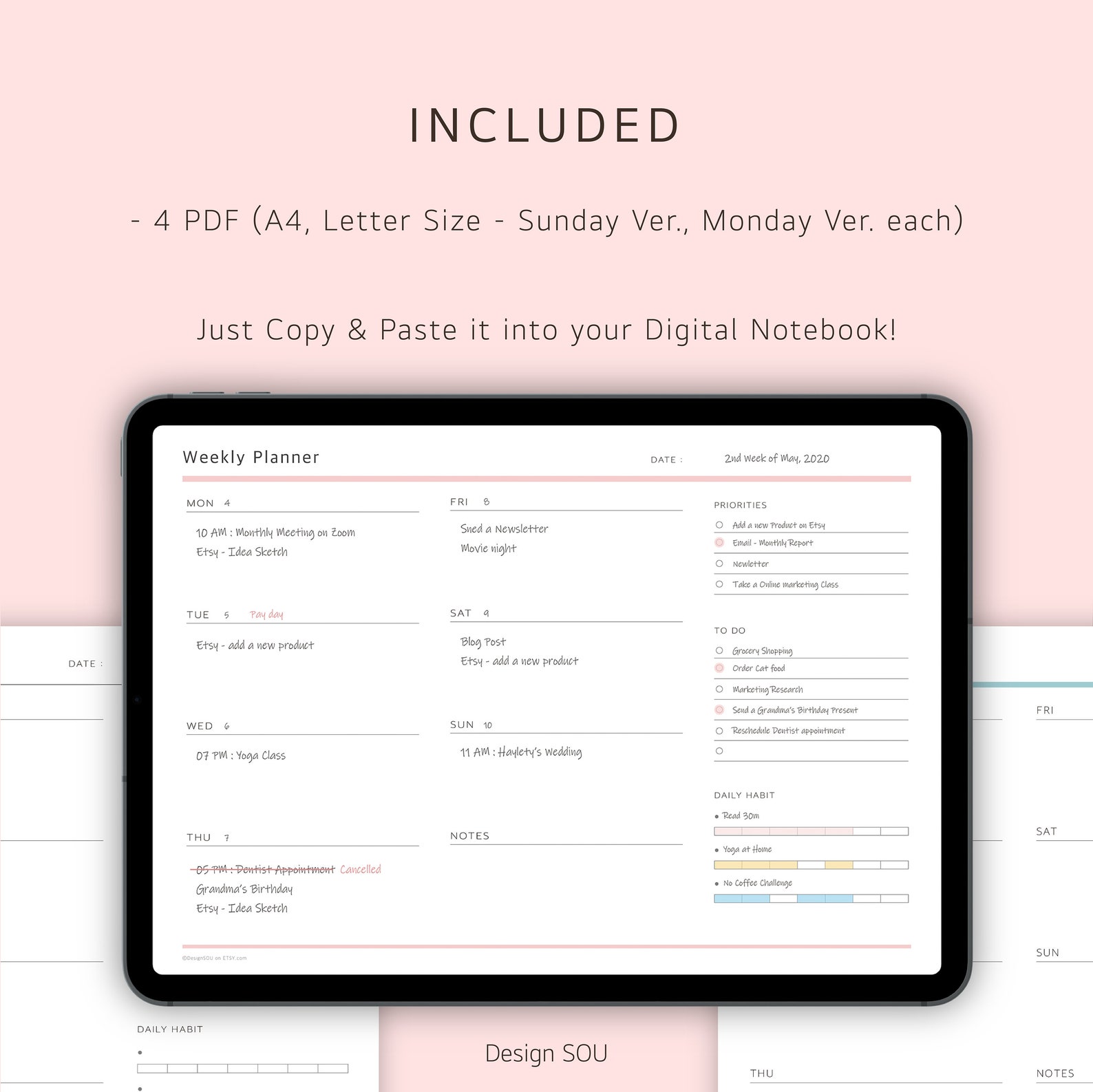 Undated Printable Weekly Planner Sheet | Horizontal | Digital | A4 ...