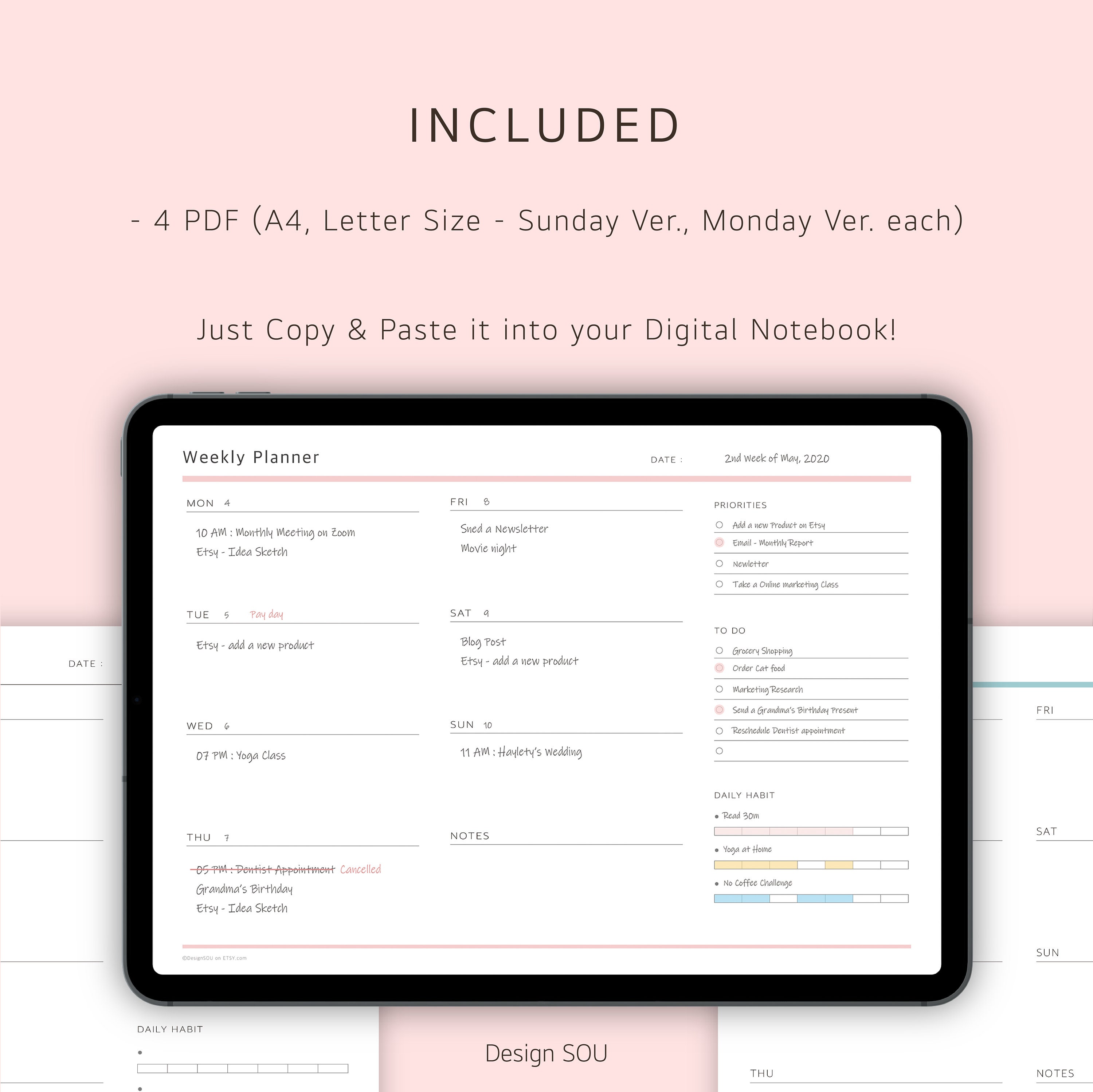 Undated Printable Weekly Planner Sheet Horizontal Digital - Etsy