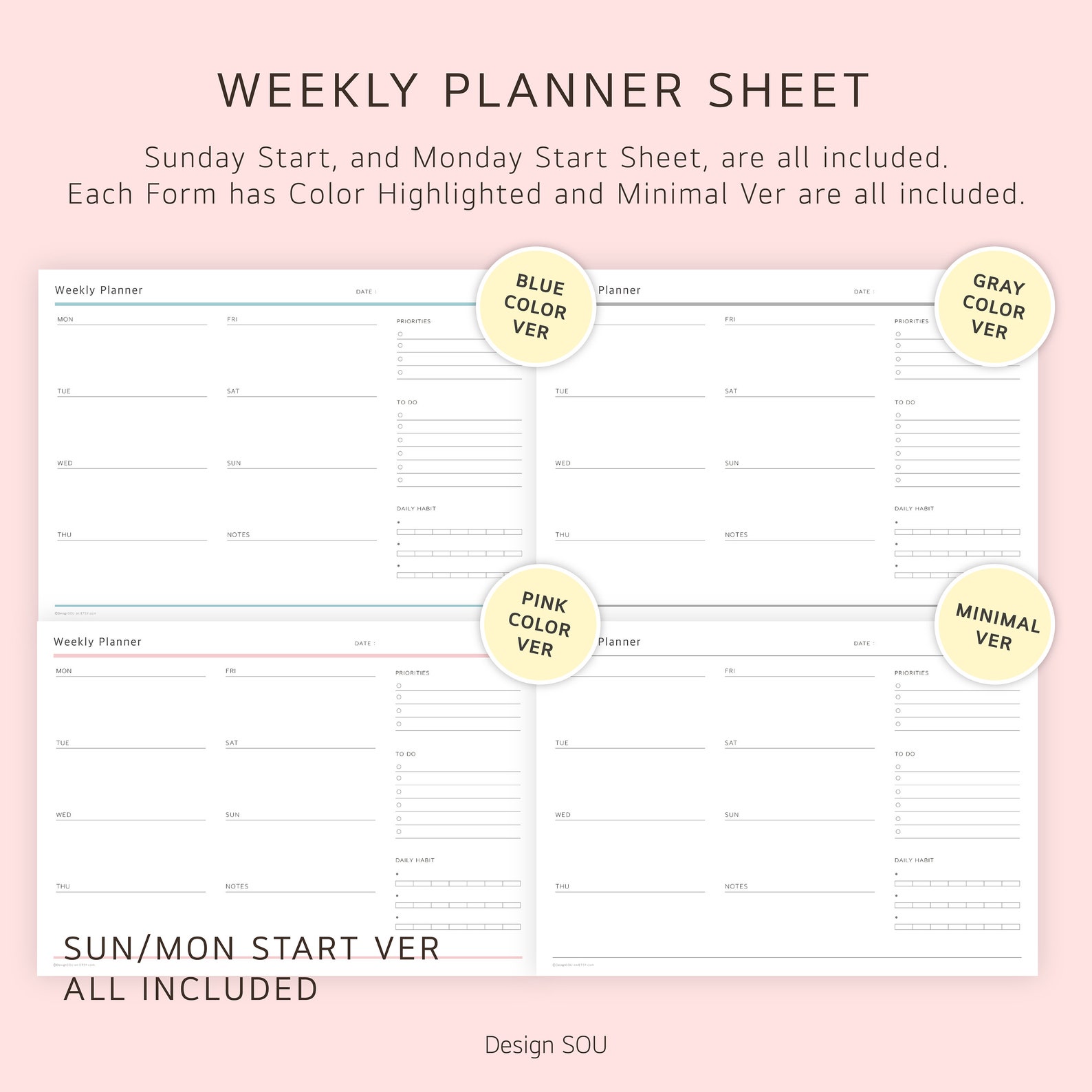 Undated Printable Weekly Planner Sheet | Horizontal | Digital | A4 ...