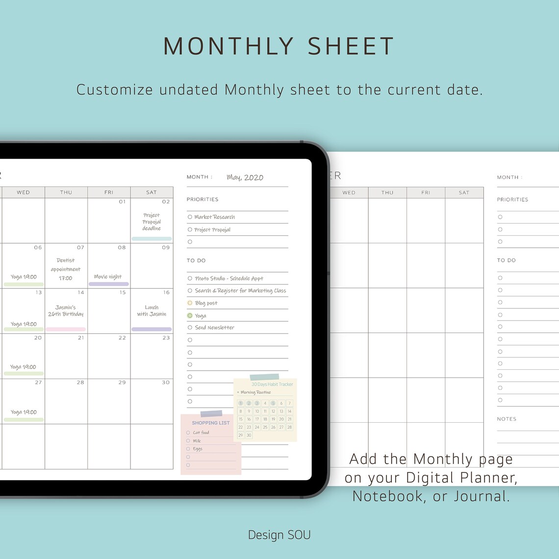 Undated Printable Monthly Planner Sheet Landscape Digital - Etsy