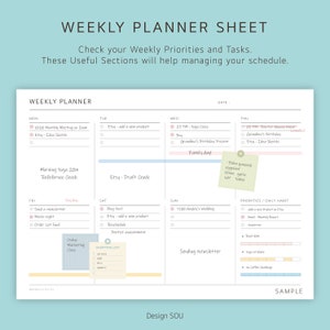 Undated Printable Weekly Planner Sheet Ver.2 Horizontal Digital A4 ...