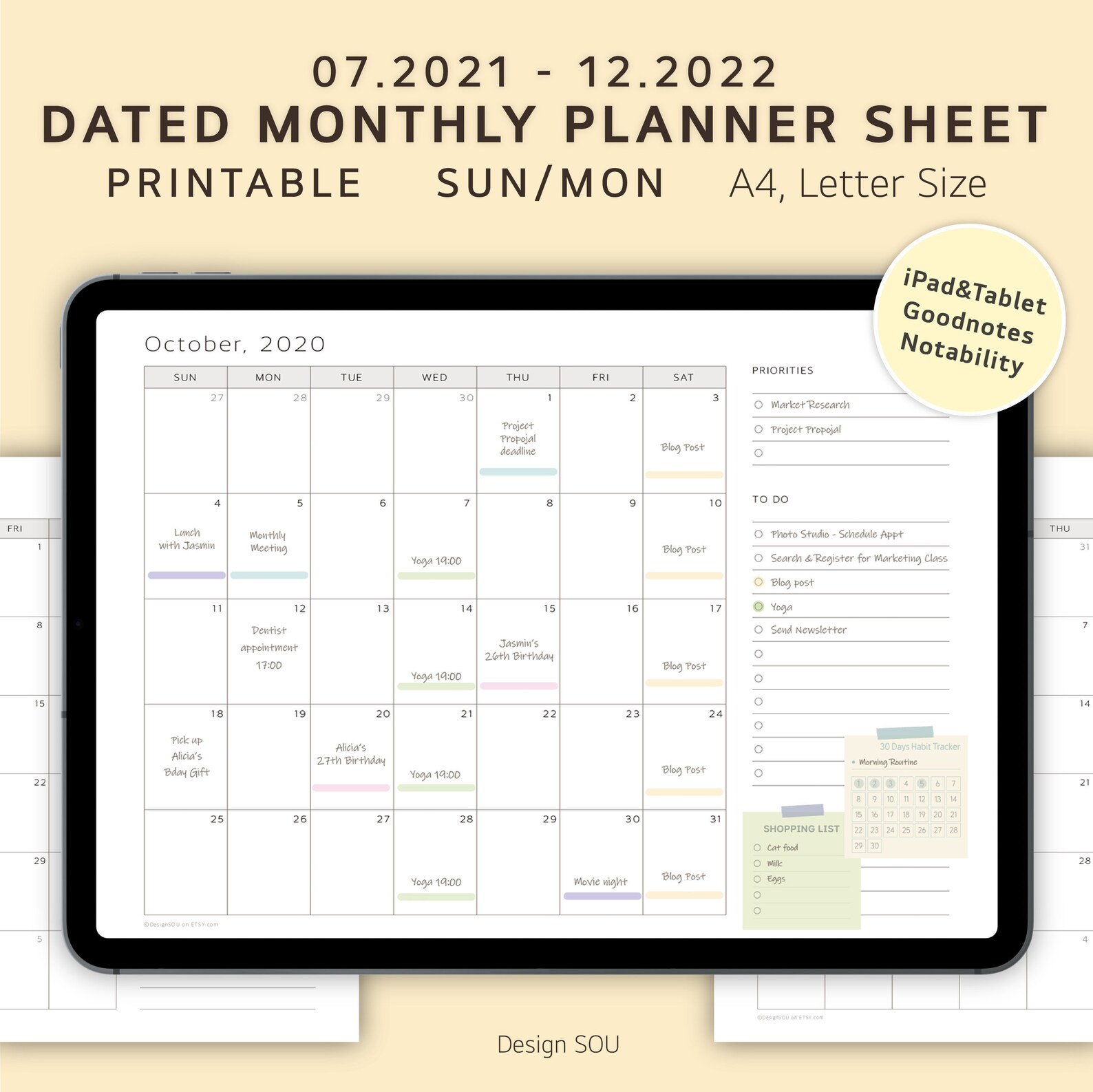 2022 dated monthly planner sheet printable landscape etsy