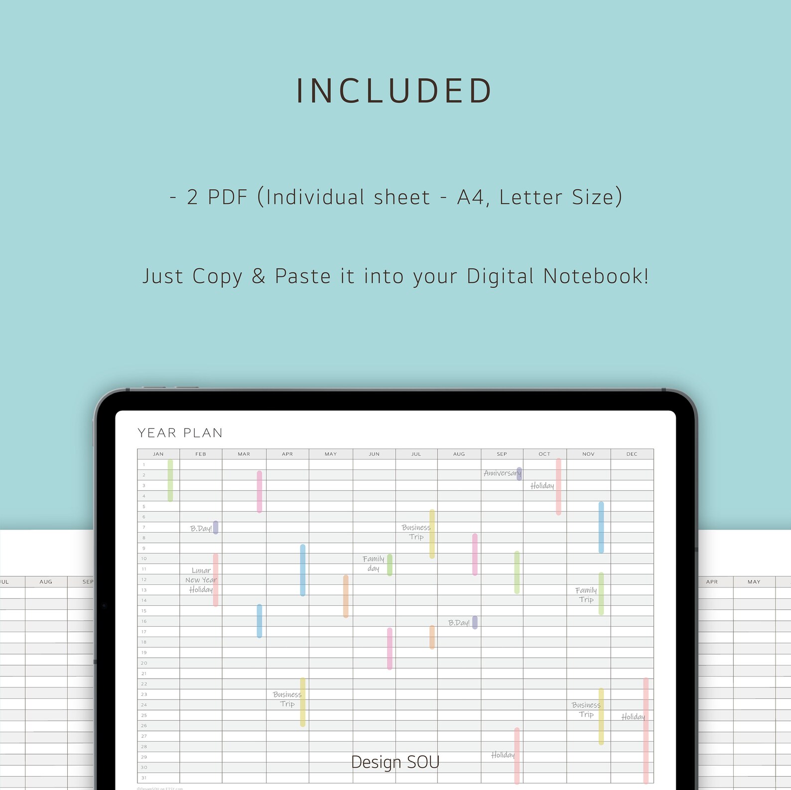 Undated Printable Yearly Planner Sheet | Horizontal | Digital | A4 ...