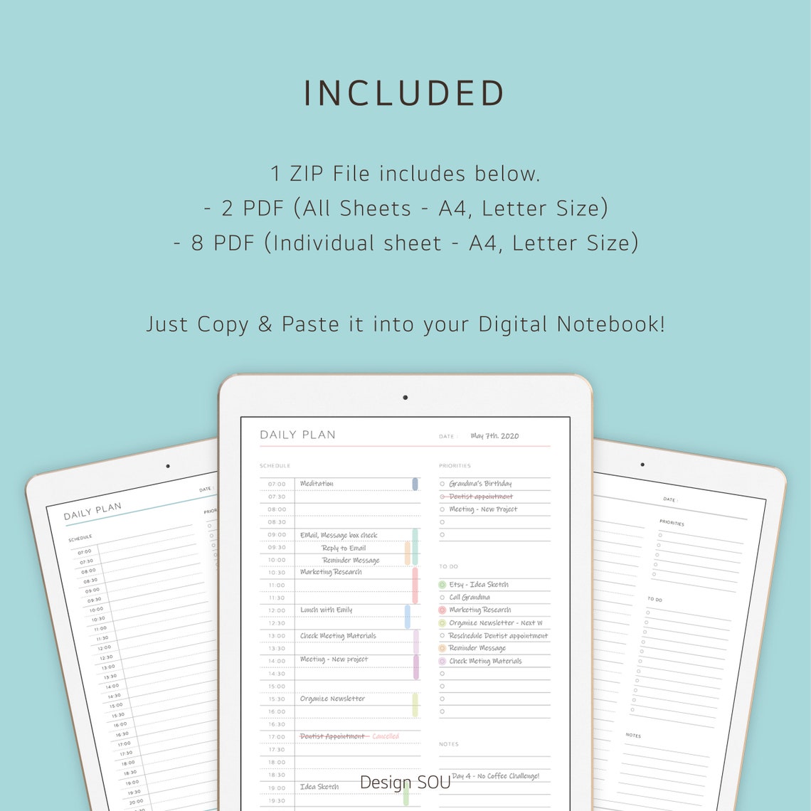Daily Hourly Planner Sheet Undated Printable Digital A4 - Etsy