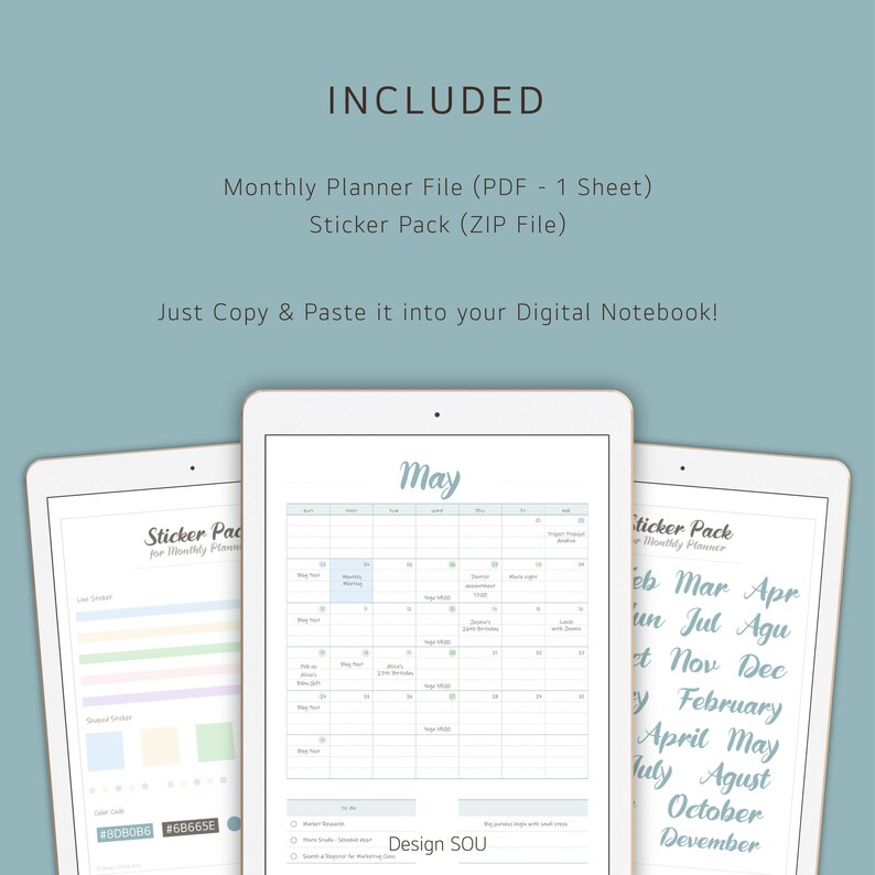 Digital Monthly Planner Sheet for iPad Undated Calendar Goodnote