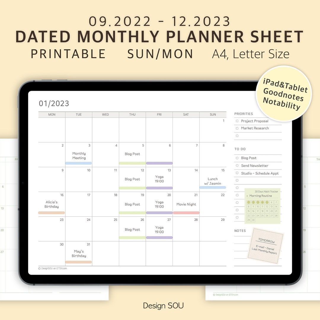 2023 Dated Monthly Planner Sheet Printable Landscape Etsy