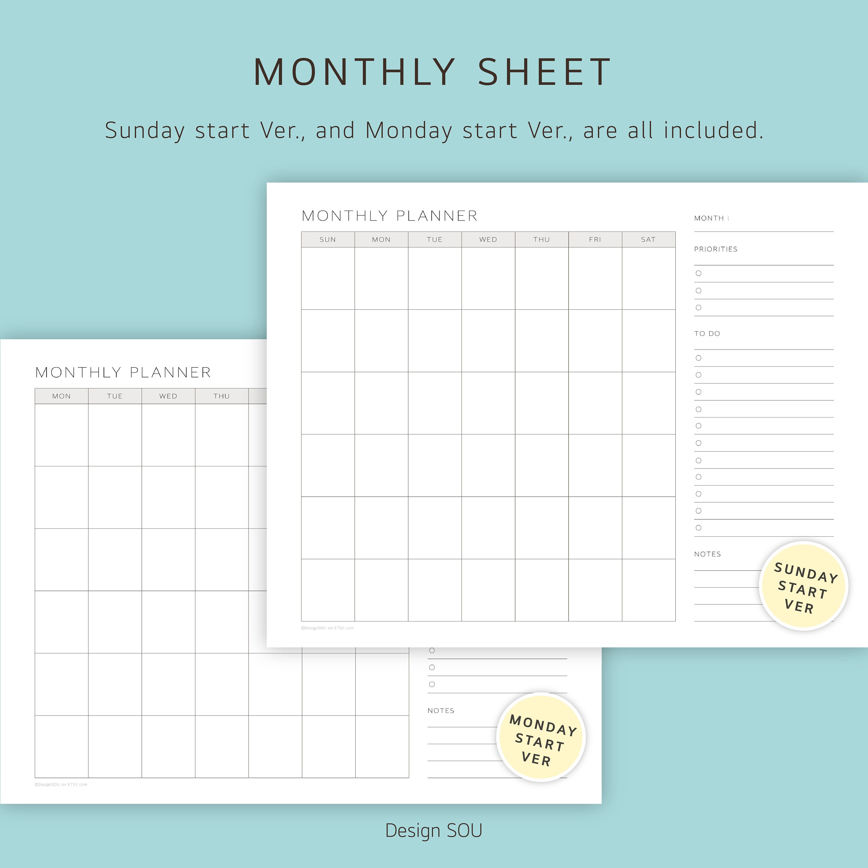 Undated Printable Monthly Planner Sheet Landscape Digital - Etsy