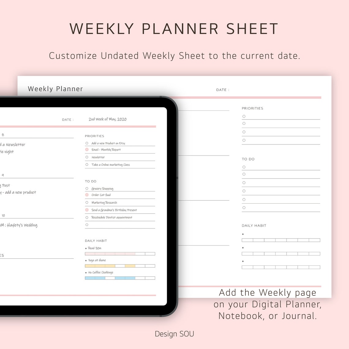 Undated Printable Weekly Planner Sheet | Horizontal | Digital | A4 ...